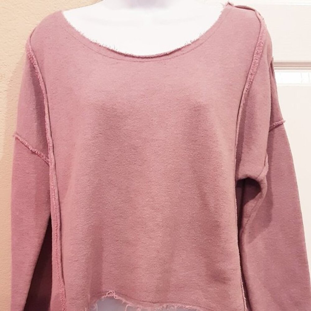 Free People Women's Sz M Lace Back Pink Oversized Sweatshirt Top - Picture 2 of 6